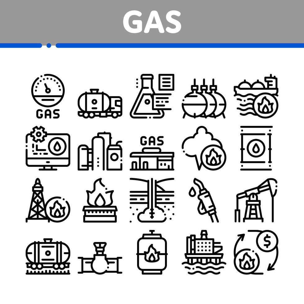 Gas Fuel Industry Collection Icons Set Vector