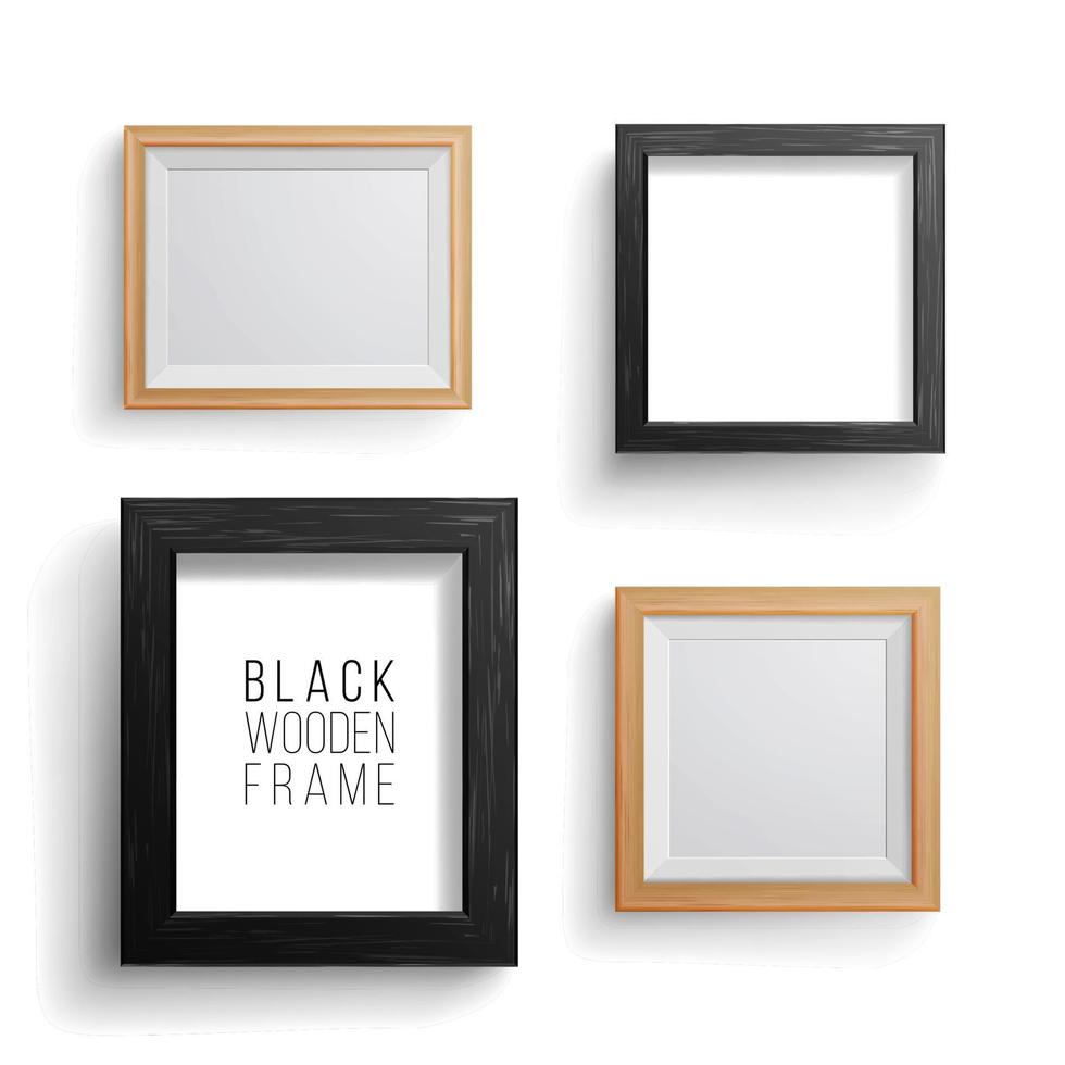 Realistic Photo Frame Vector Set. Collection Of Empty Blank. Realistic Picture Frame On The White Wall. Design Template For Mock Up.