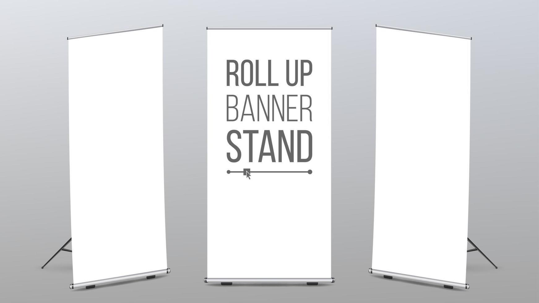 Roll Up Banner Stand Vector. Pop Up Flipchart For Training. Flag Design Layout. Poster For Conference. Empty Mock Up. vector