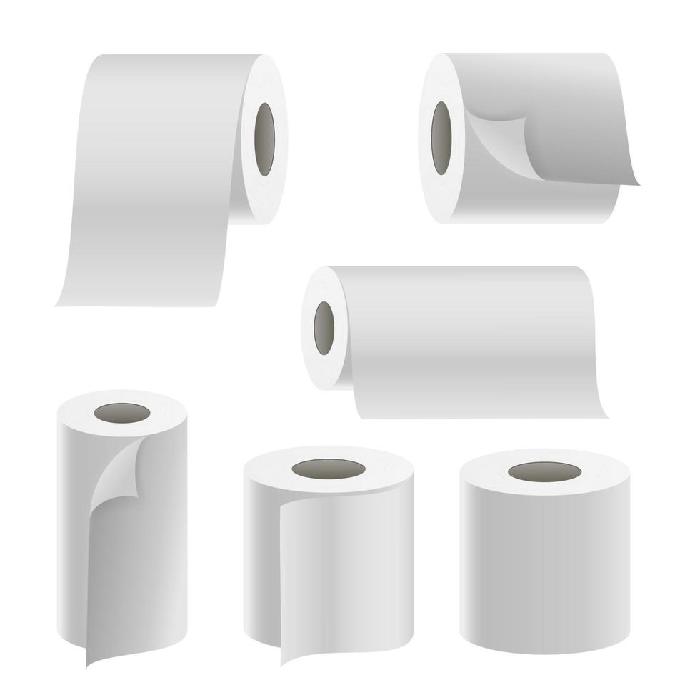 Realistic Paper Roll Set Vector. Template Blank White Toilet Paper roll Mock Up. Thermal Fax Roll Template Isolated Illustration vector