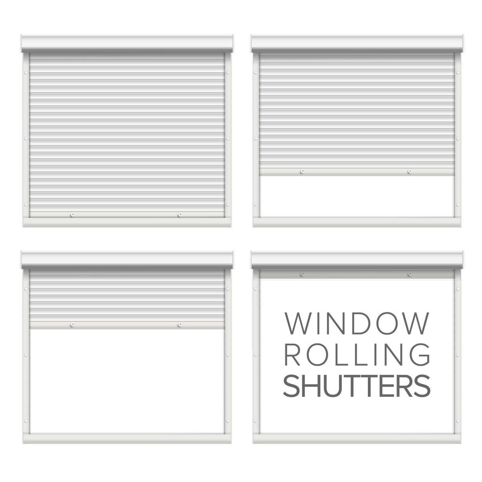 Window Roller Shutters Vector. Opened And Closed. Realistic Window, Door, Garage Rolling Shutters Isolated On White Illustration. vector