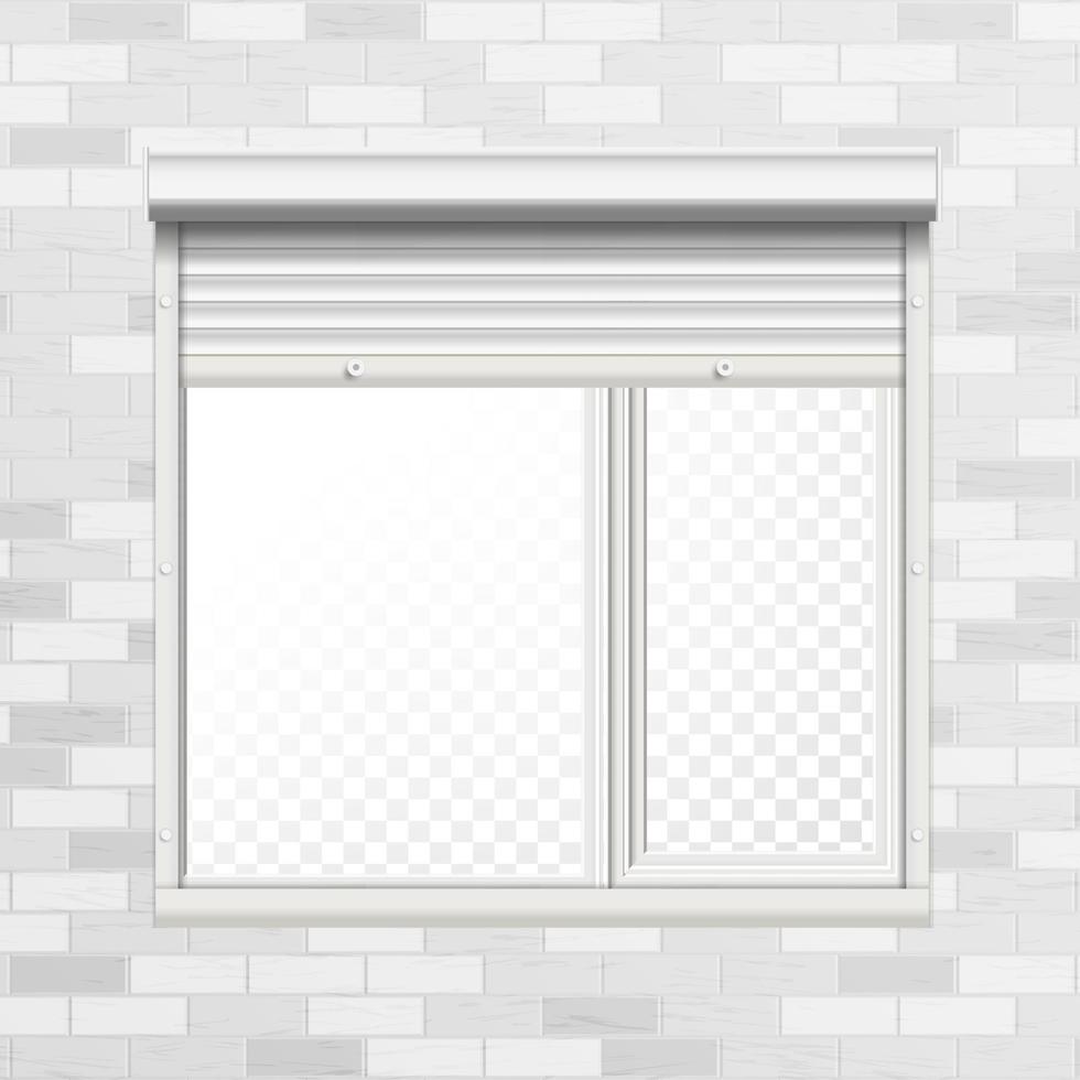 Window With Rolling Shutters Vector. Brick Wall. Front View. Illustration. vector