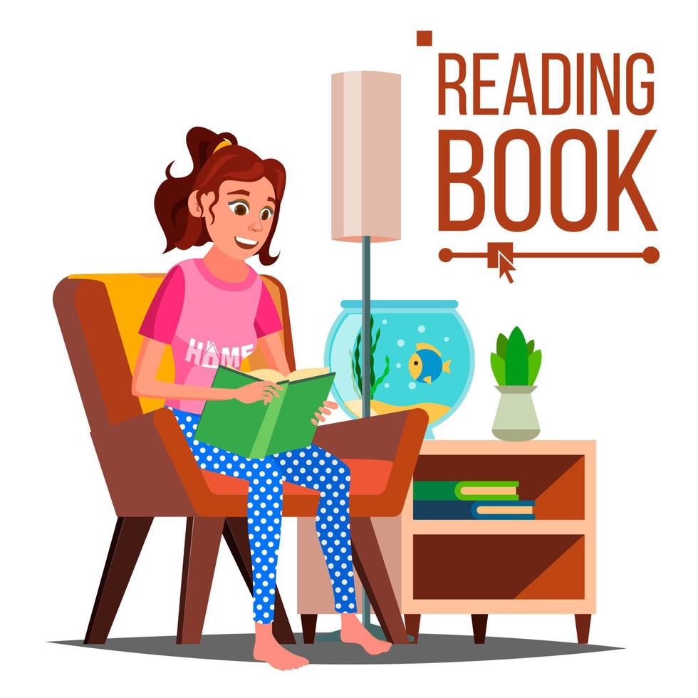 vector de libro de lectura de mujer. leyendo en casa. amo leer. ilustración de dibujos animados plana aislada