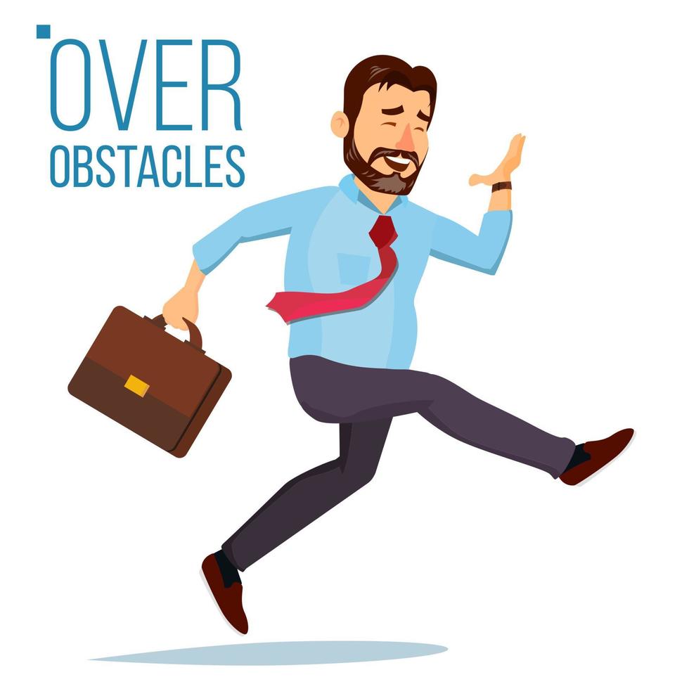 Businessman Jumping Over Obstacles Vector. Leader. Competing Race. Overcoming Obstacles, Achieving Goal. Isolated Flat Cartoon Character Illustration vector