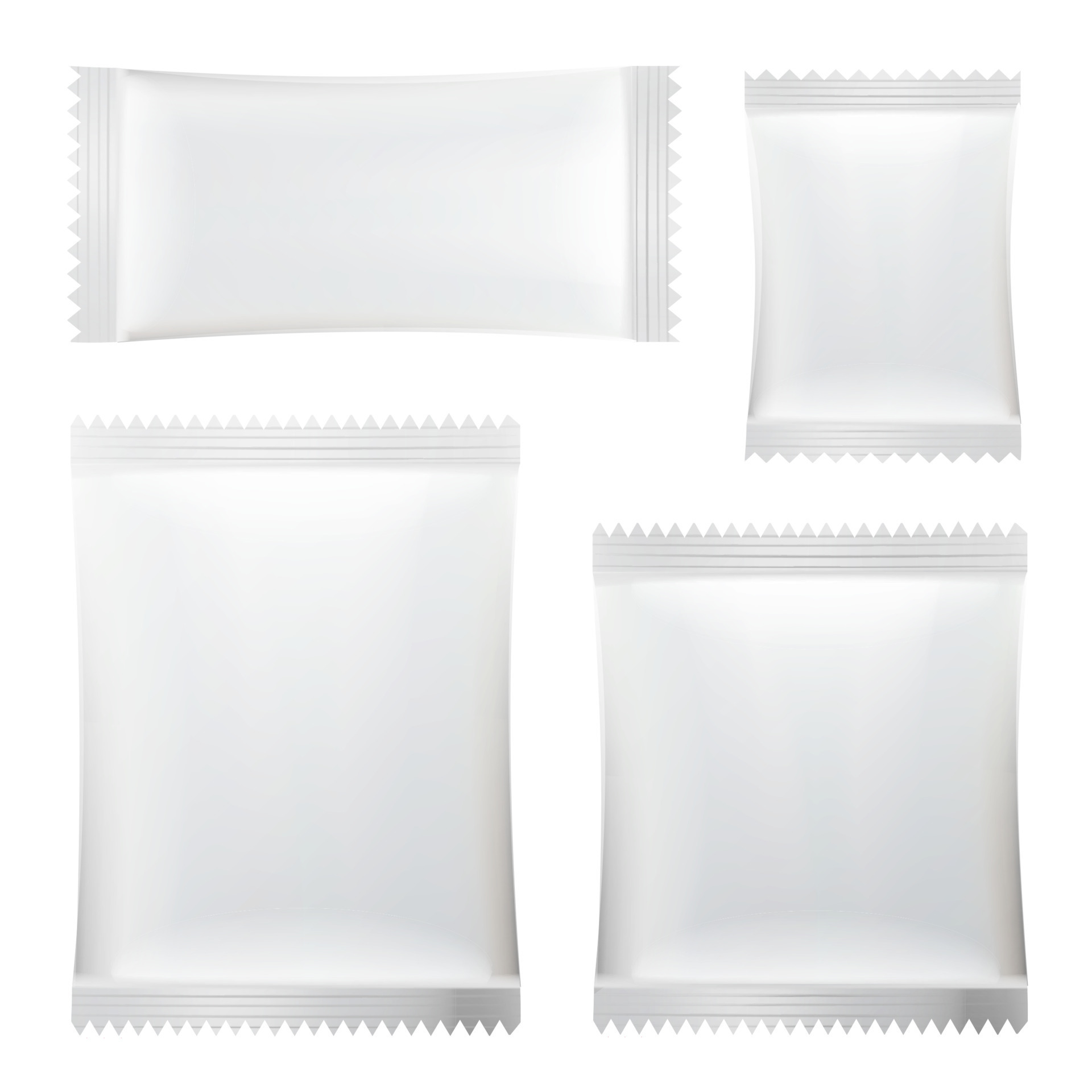 Sachet Vector. White Blank Of Stick Sachet Packaging. Sachets For