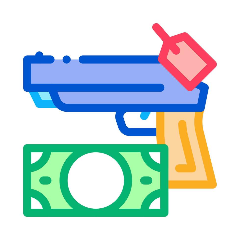 dar un arma a la casa de empeño por dinero icono vector ilustración de contorno