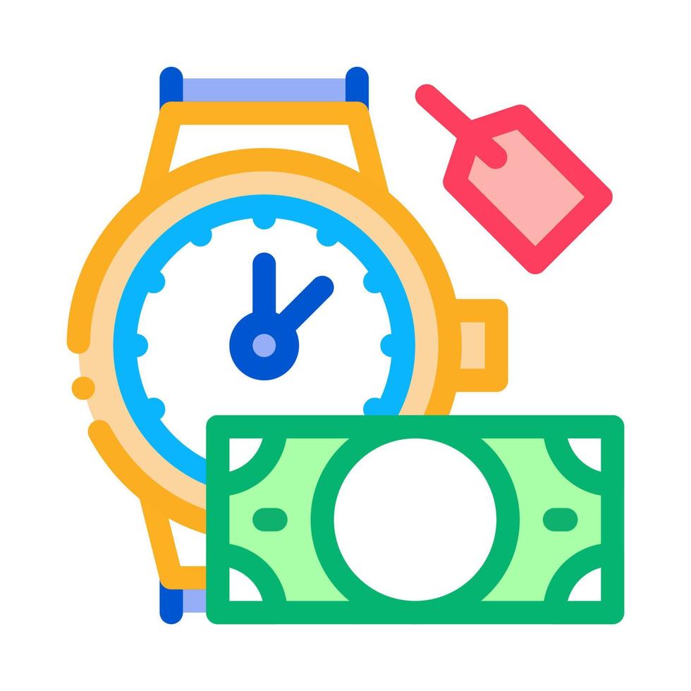 entregar el reloj de pulsera por dinero a la ilustración del contorno del vector del icono de la casa de empeño