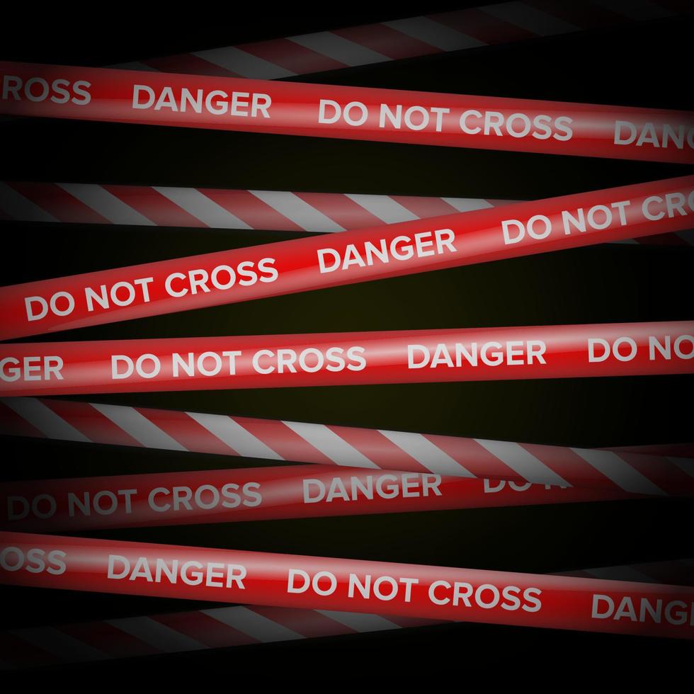 Danger Tape Vector. Red And White Lines. Do Not Cross, Danger, Do Not Enter, Caution. Dark Background vector