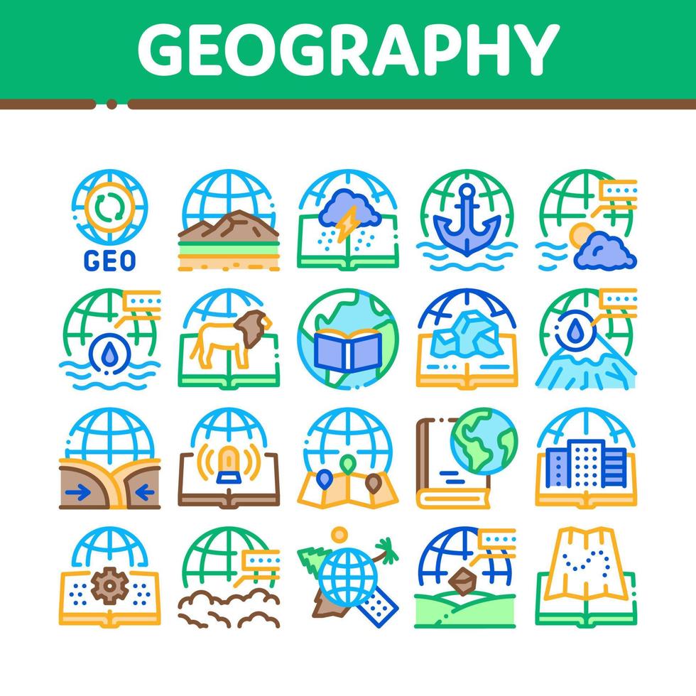 conjunto de iconos de colección de educación de geografía vector