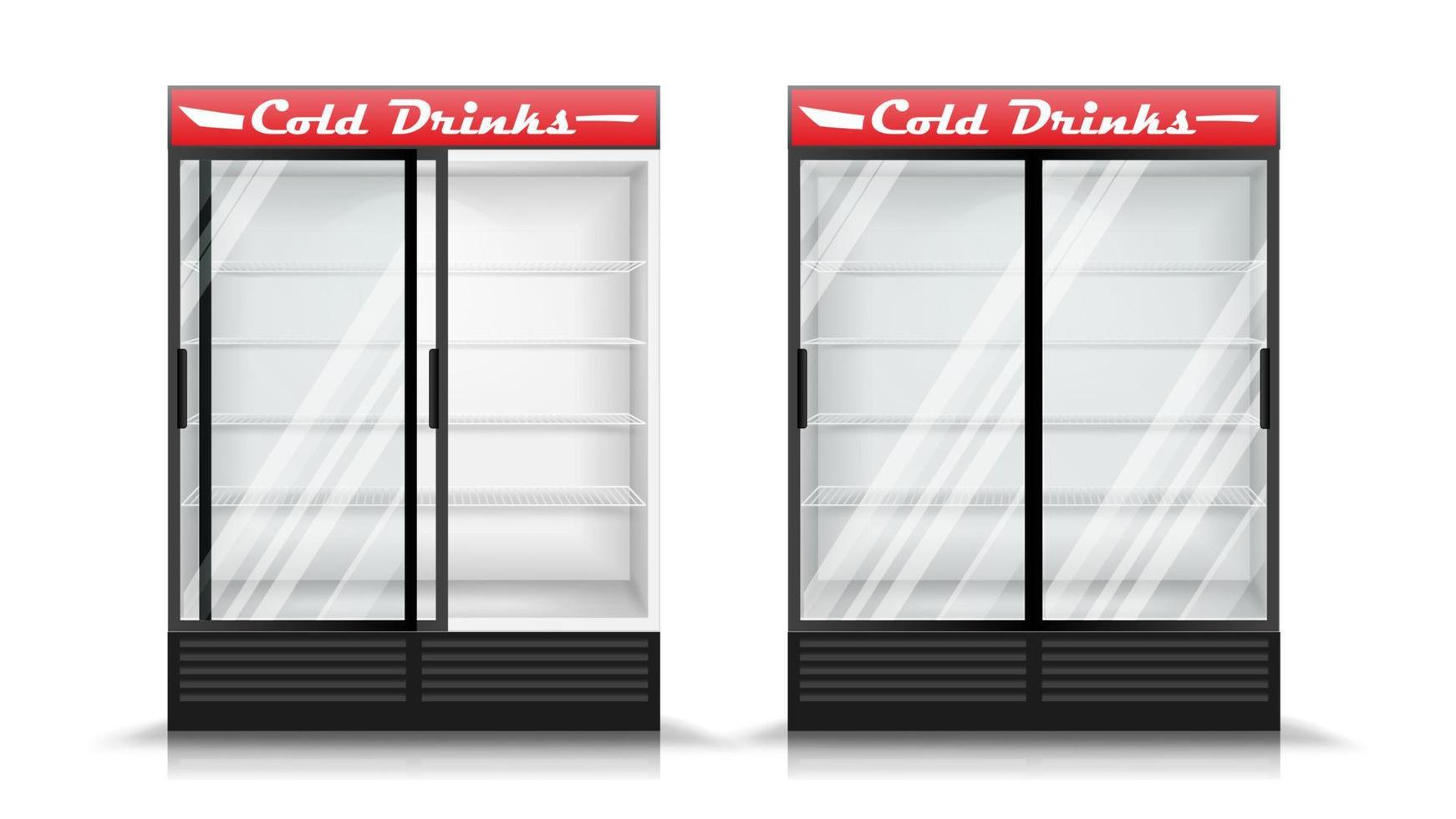 Refrigerator Realistic Vector. Modern vertical Fridge. Front Panel. Two Glass Sliding Doors. Isolated Illustration vector