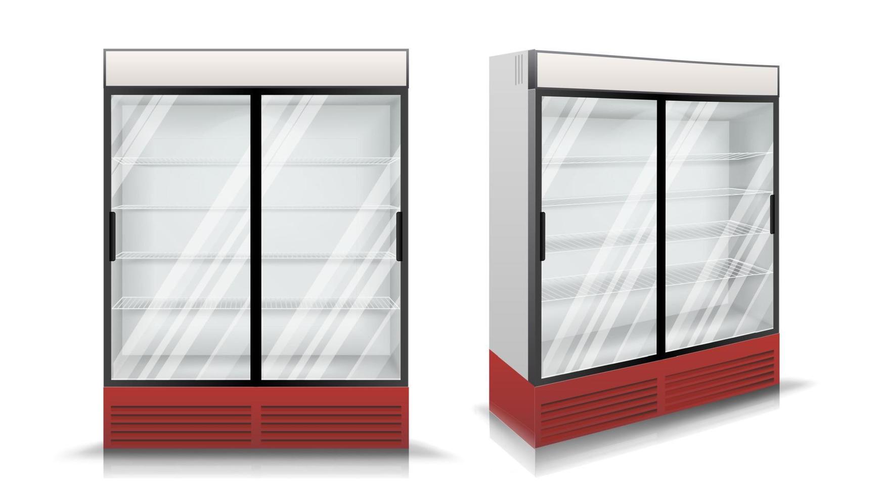 refrigerador vectorial. Frigorífico con dos puertas correderas de cristal. ilustración aislada vector