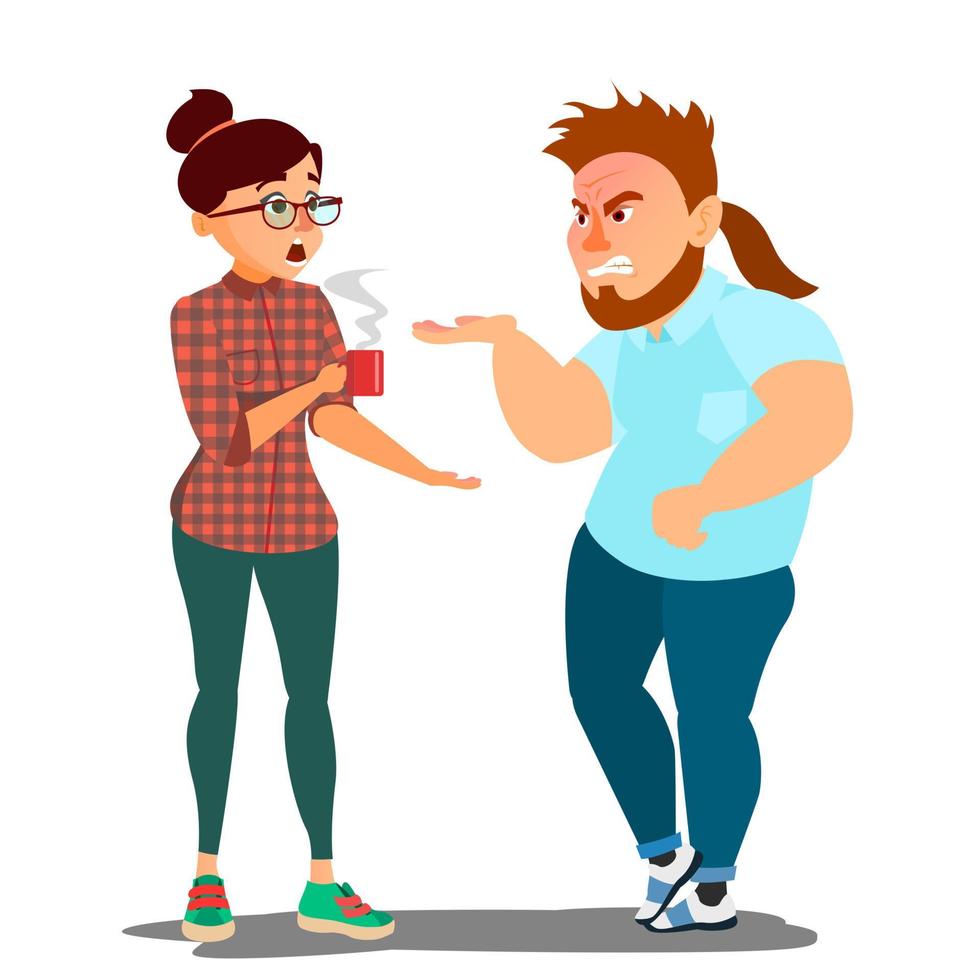 Quarrel Couple Vector. Office Workers Characters. Quarreling People. Angry Man And Woman. Parents Divorce. Shouting. Isolated Flat Cartoon Illustration vector