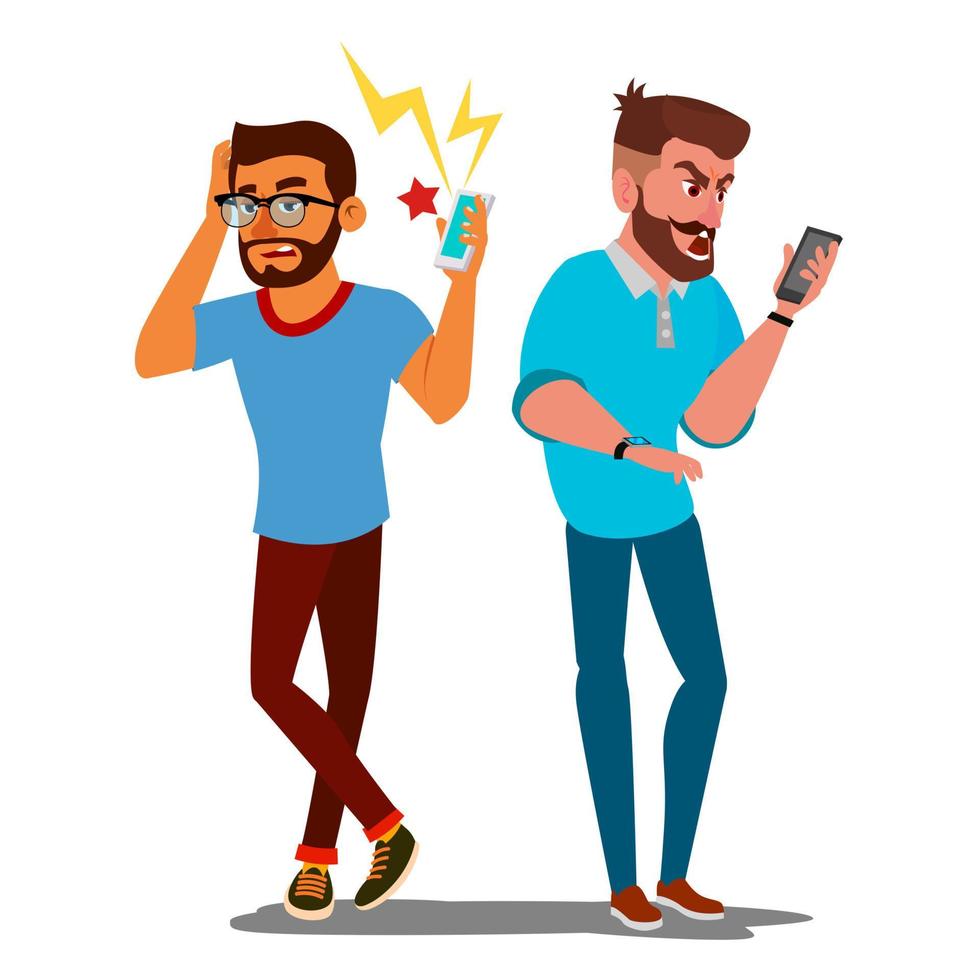 Quarrel Men Vector. Office Workers Characters. Conflict. Disagreements. Negative Emotions. Quarreling People. Angry Colleagues. Shouting. Isolated Flat Cartoon Illustration vector