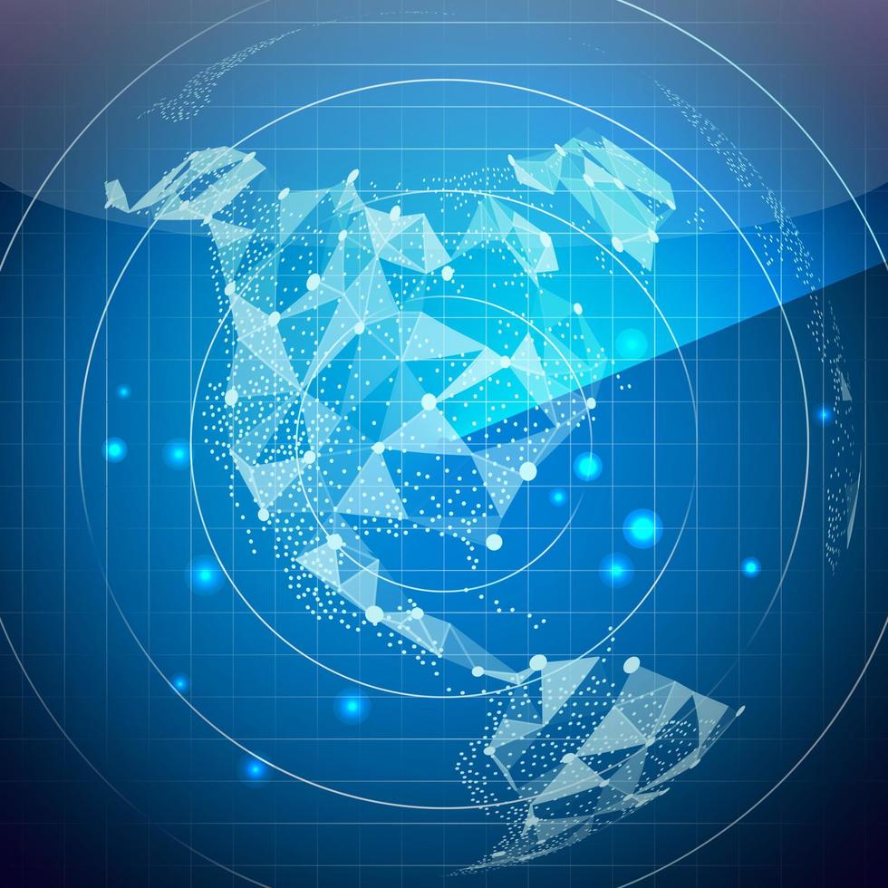 vector de pantalla de radar. Norteamérica. pantalla digital con mapa del mundo. fondo de tecnología.