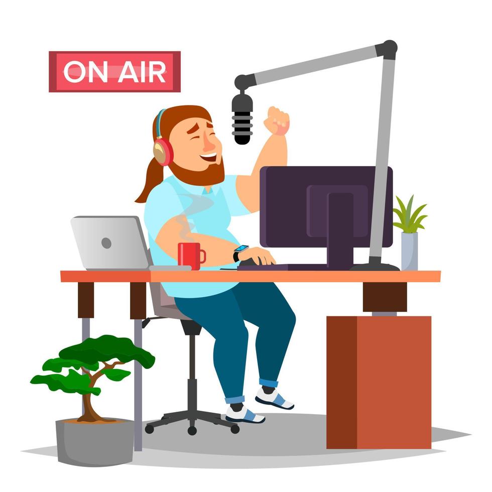 Radio DJ Vector. Modern Radio Station. Studio. On Air. Broadcasting. Isolated Flat Cartoon Illustration vector