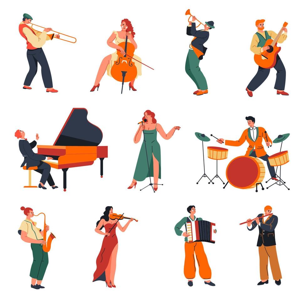 Musicians and performers with instruments vector