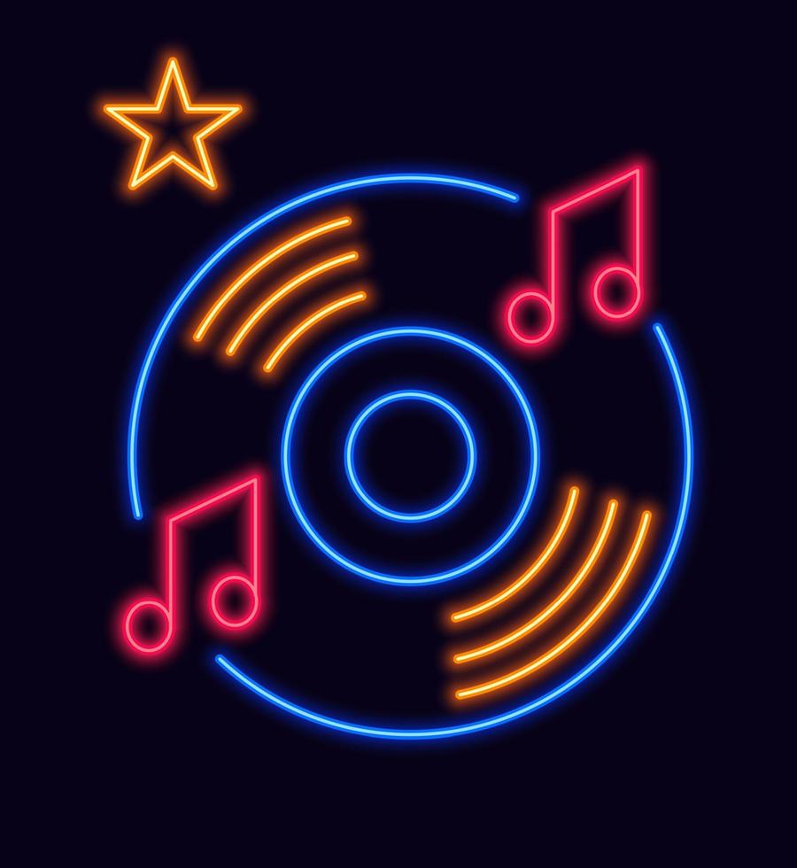 Neon sign for night club, vinyl plate and music vector