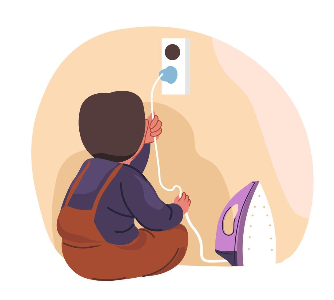 Dangerous objects at home, kid with hot irons vector