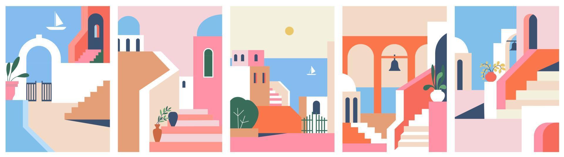 Greek cityscapes and streets architecture homes vector