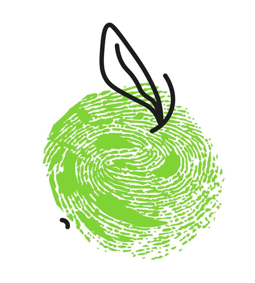dibujo de huella digital de manzana con hojas vector