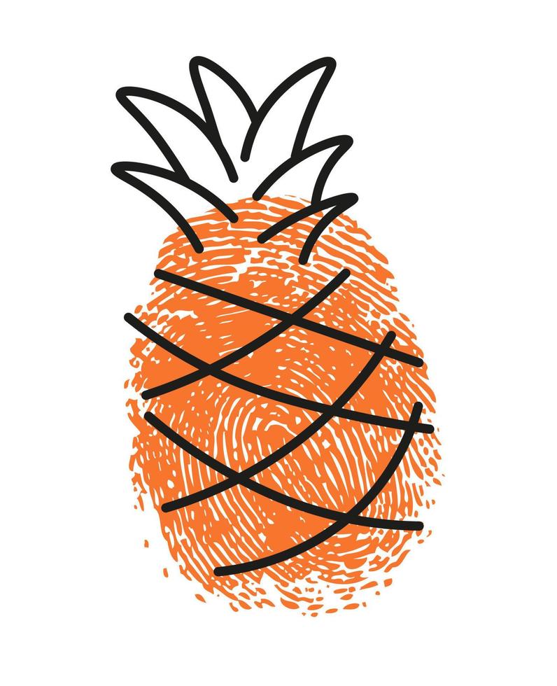 dibujo de huella digital de fruta de piña con hojas vector