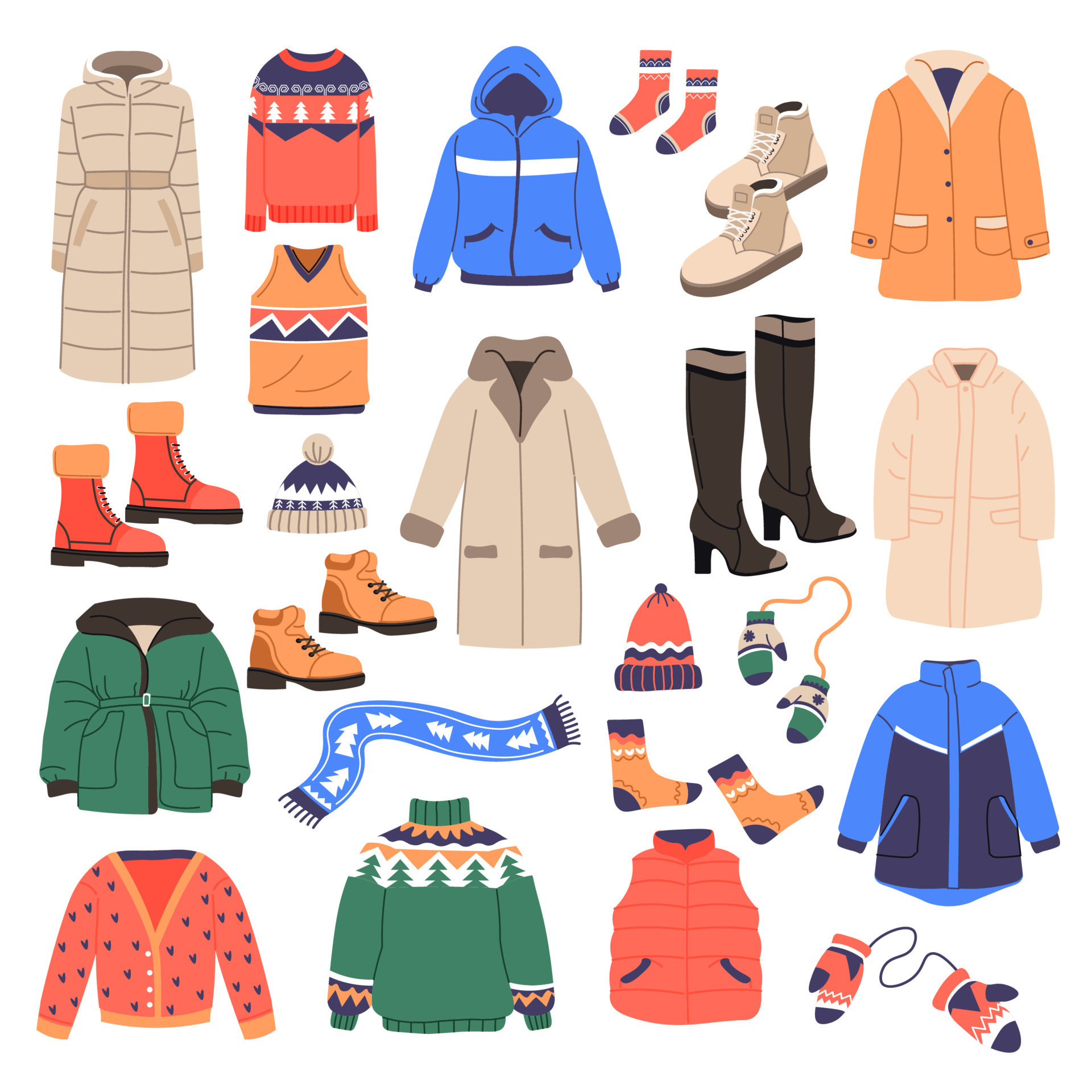 Winter clothing, clothing for cold winter season 17549343 Vector