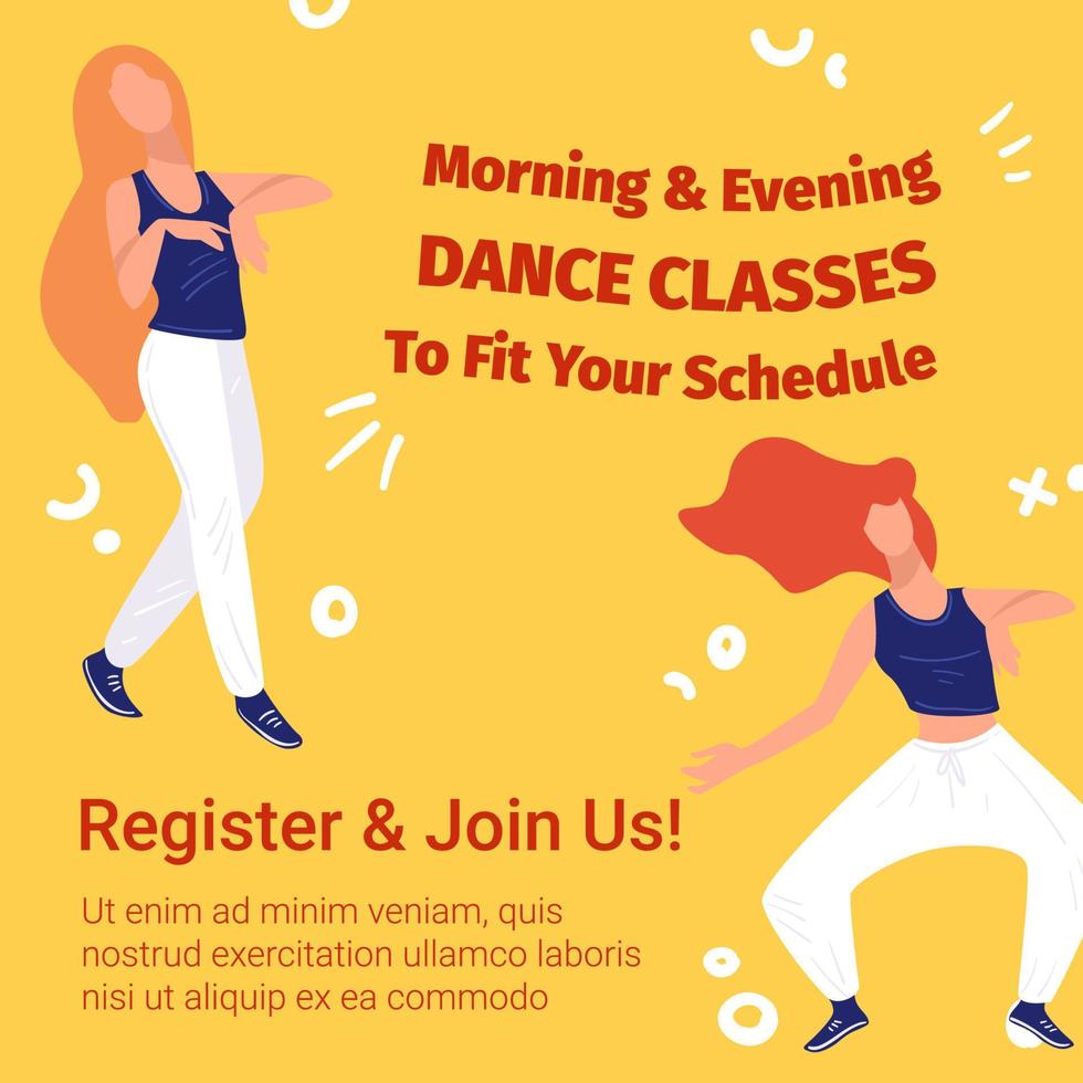 Clases de baile matutinas y vespertinas según horario. vector