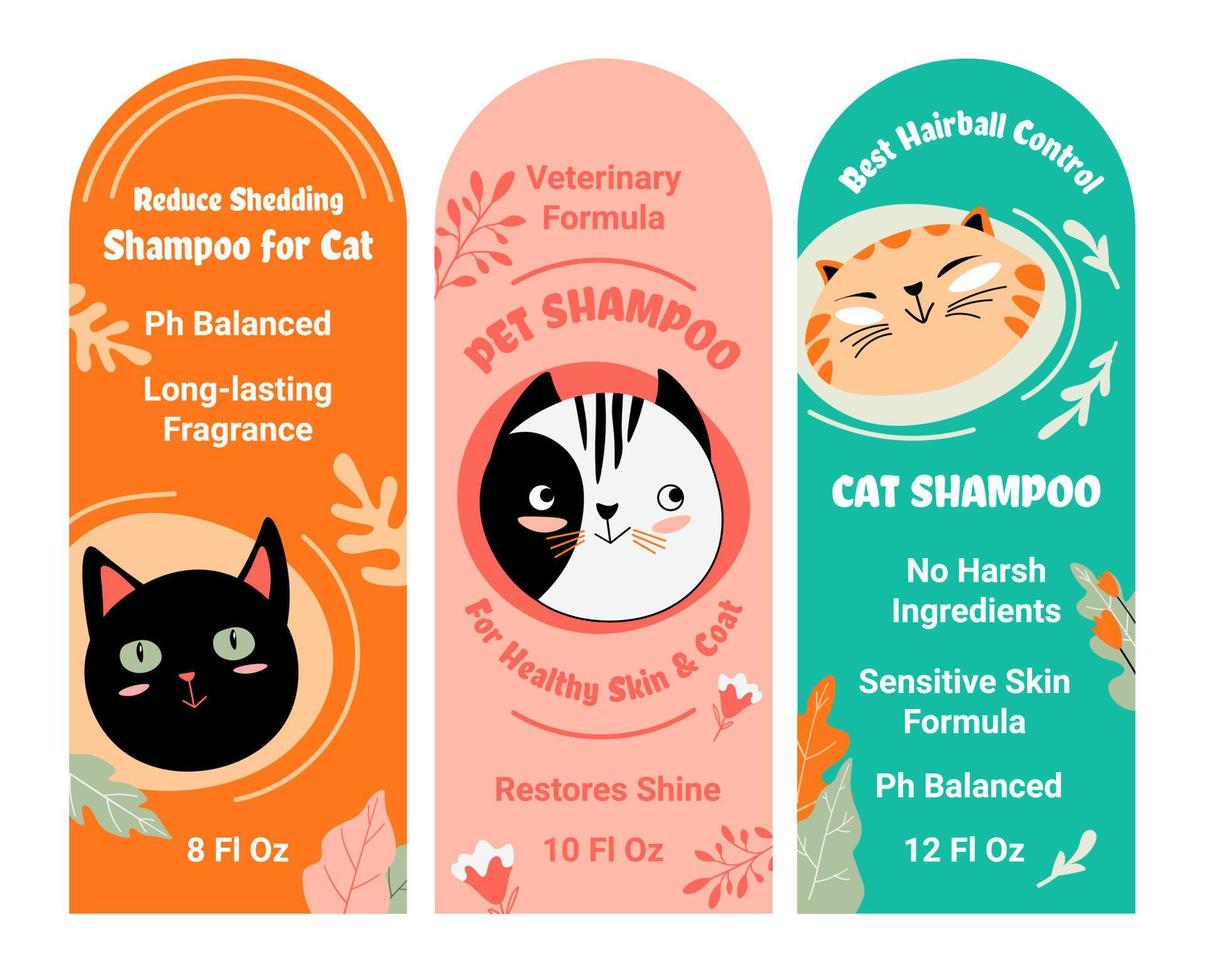 Shampoo for cat, best hairball control, labels vector