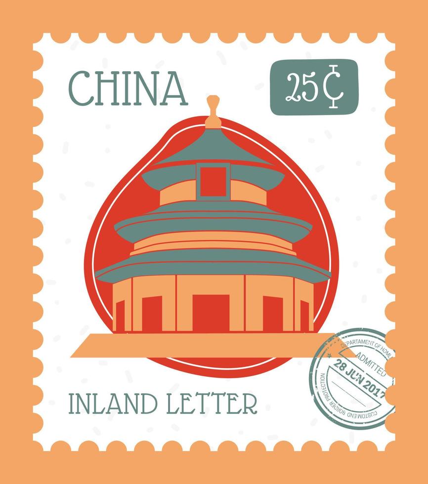 carta interior de china, marca postal con vector de precio