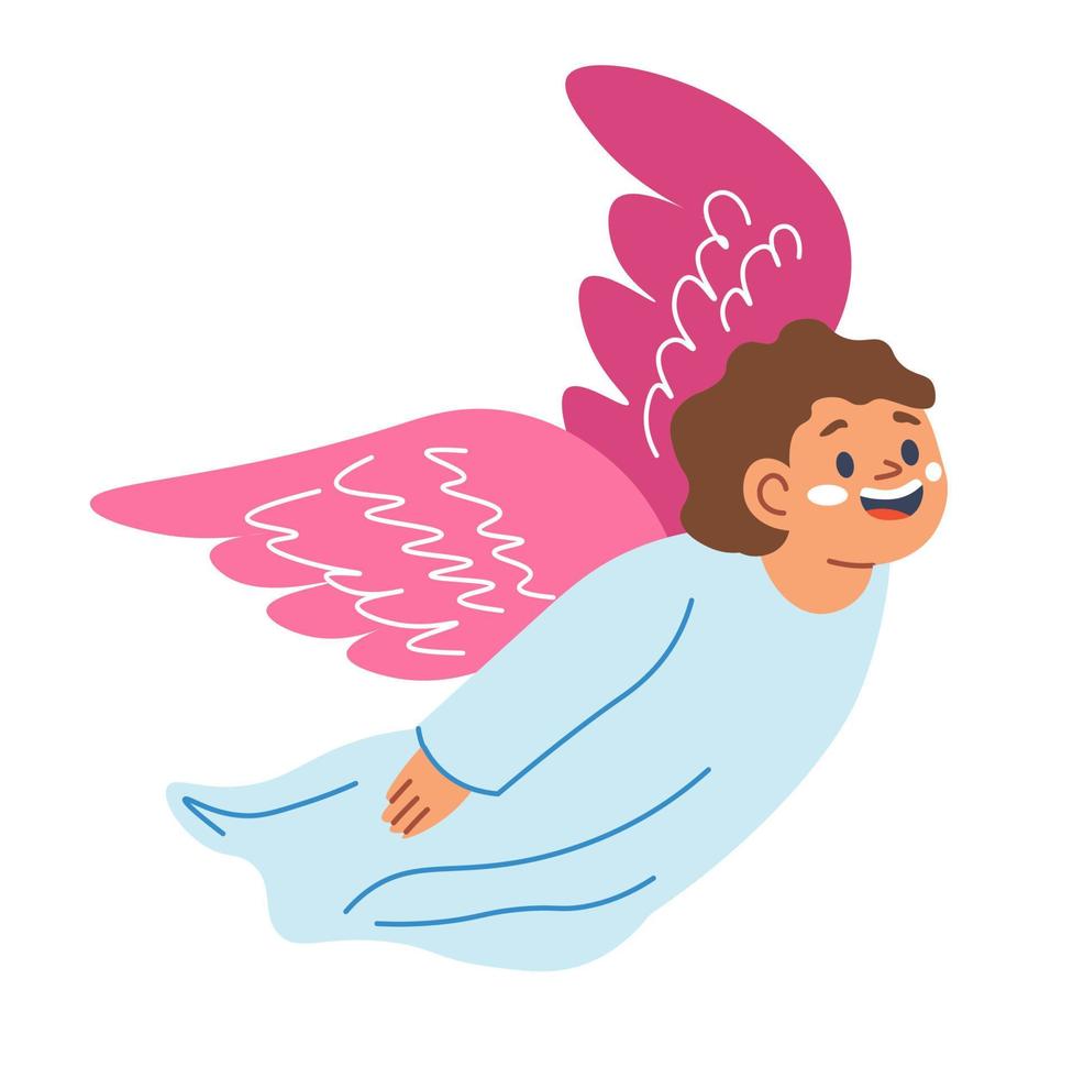 Cheerful angel boy or cupid flying in sky vector