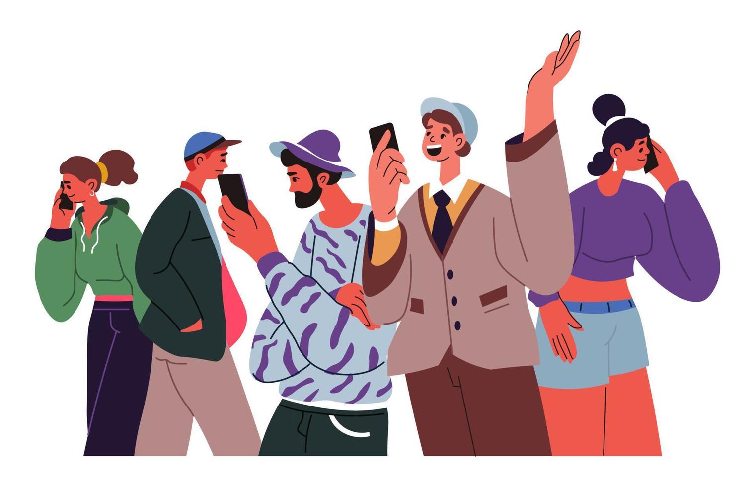 People talking on phones, communication vector