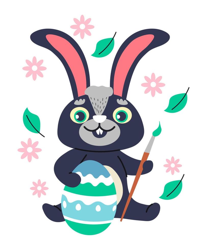 Easter bunny painting chicken egg with ornament vector