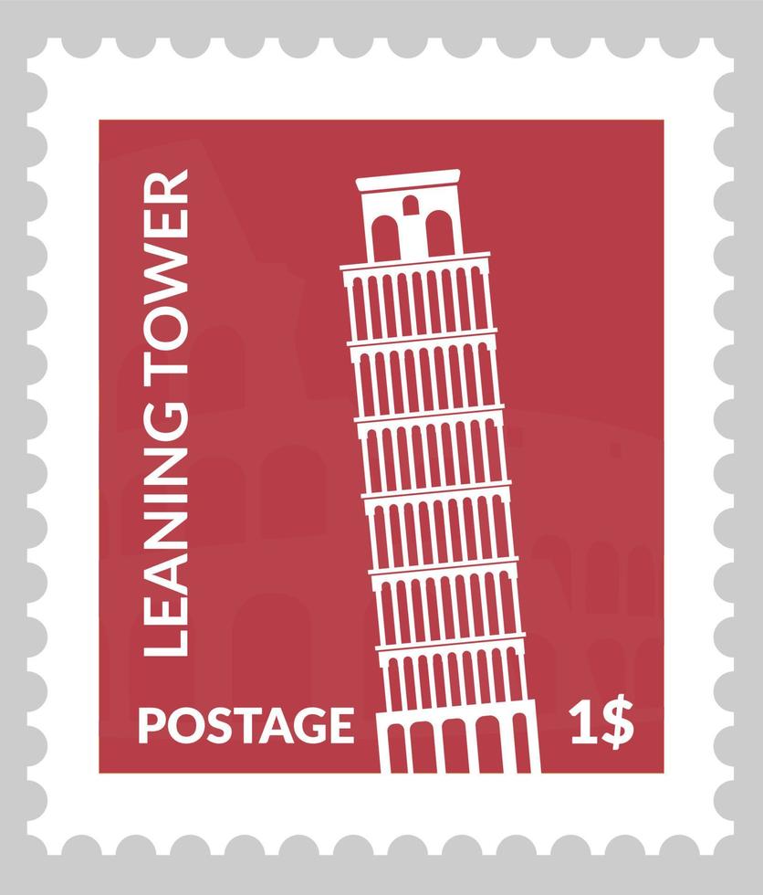 torre inclinada de pisa, marca postal o vector de tarjeta