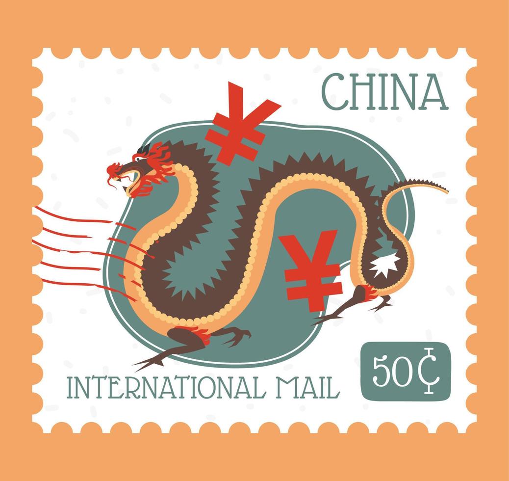 Chinese international mail, postmark with dragon vector