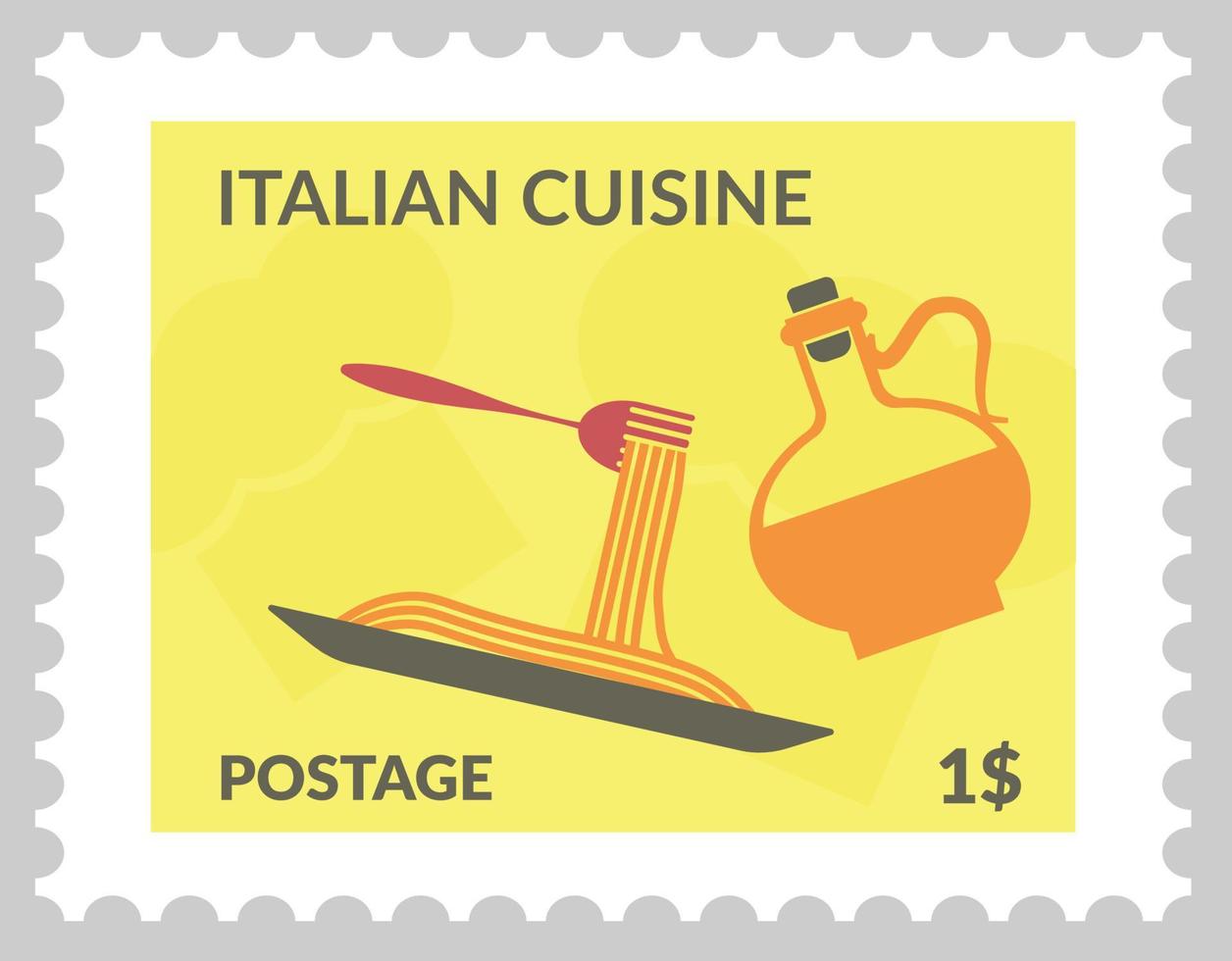 Italian cuisine, pasta and olive oil postmarks vector