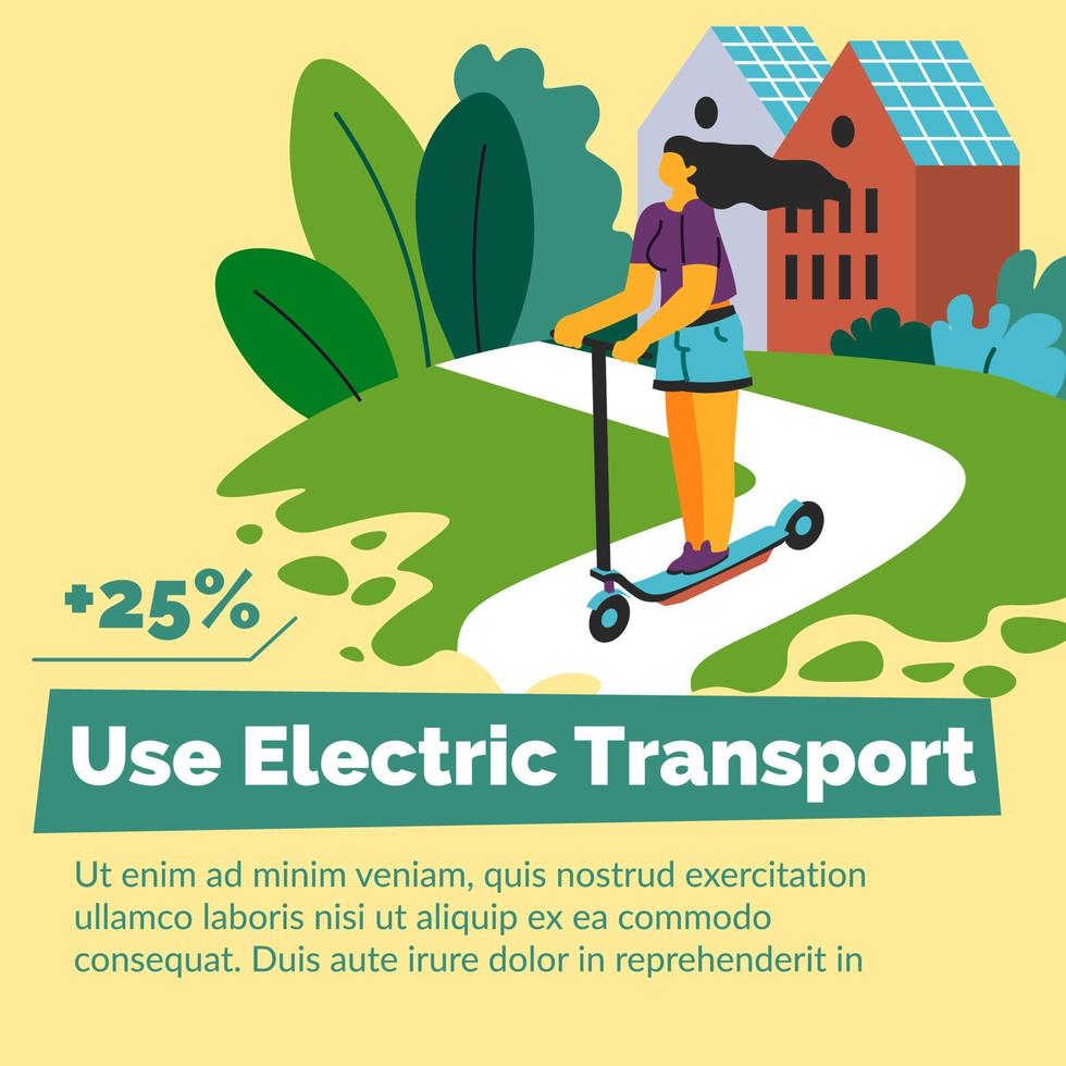 usar transporte eléctrico, mujer montando en scooter vector