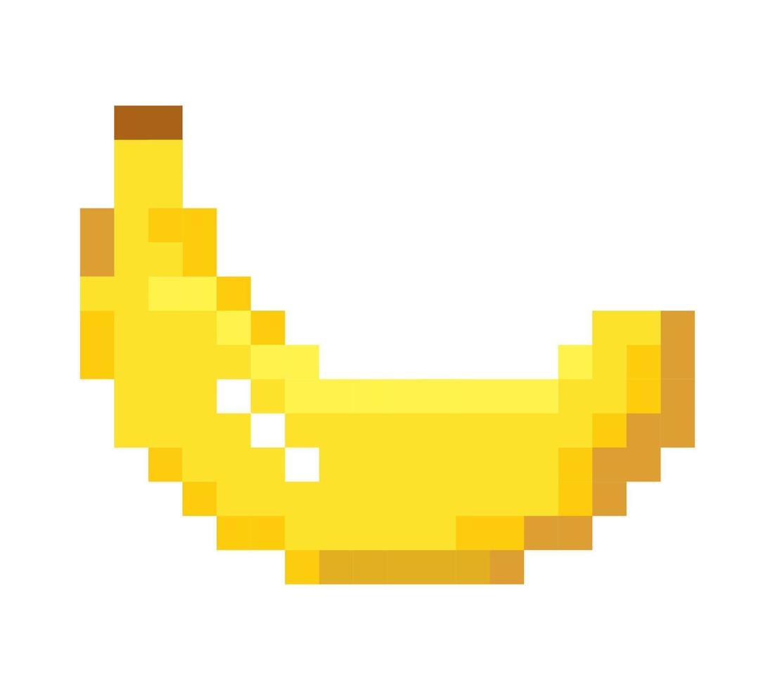 Ripe banana fruit, pixelated design for 8 bit game vector