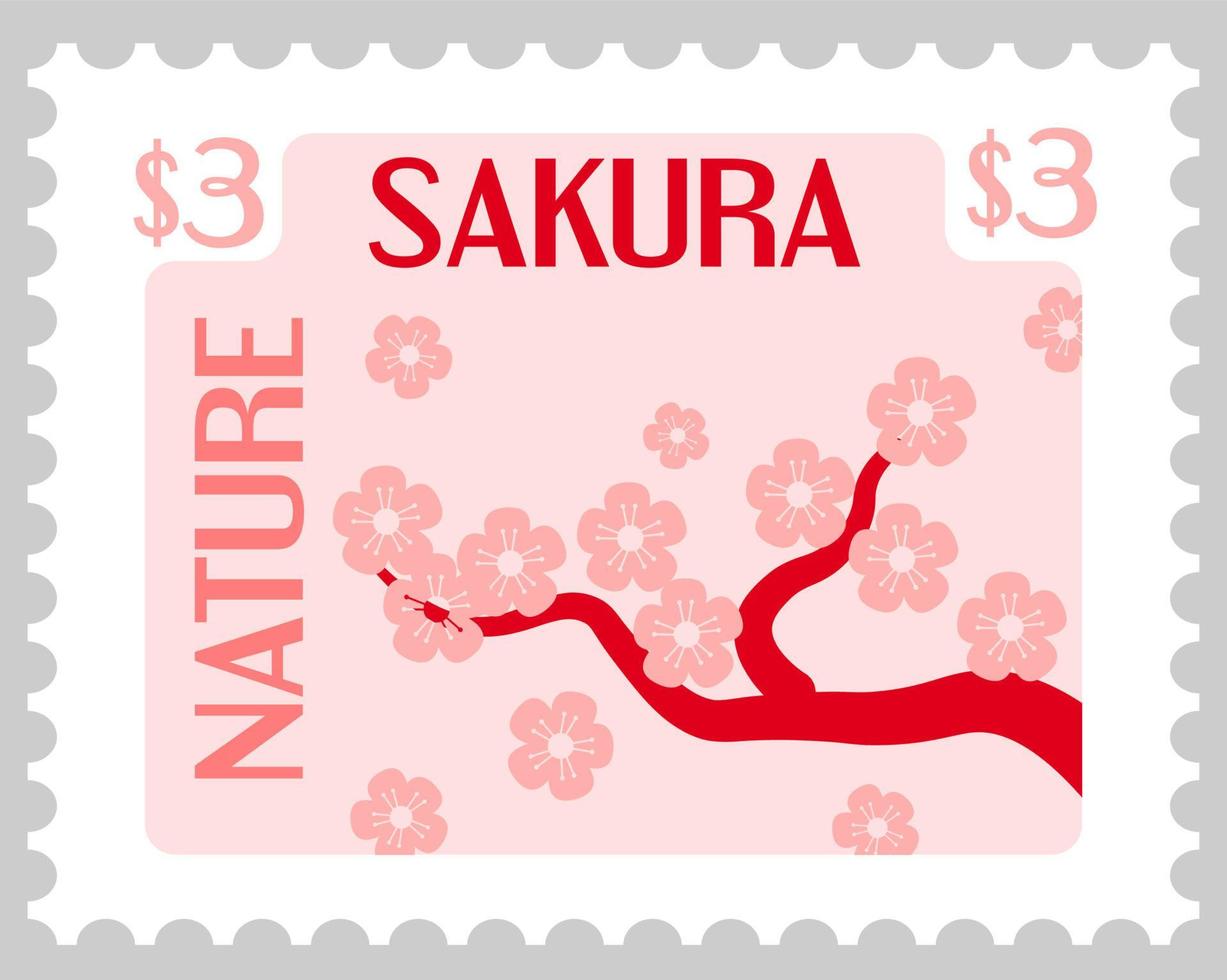 Sakura cherry tree blossom, Japanese postmark vector