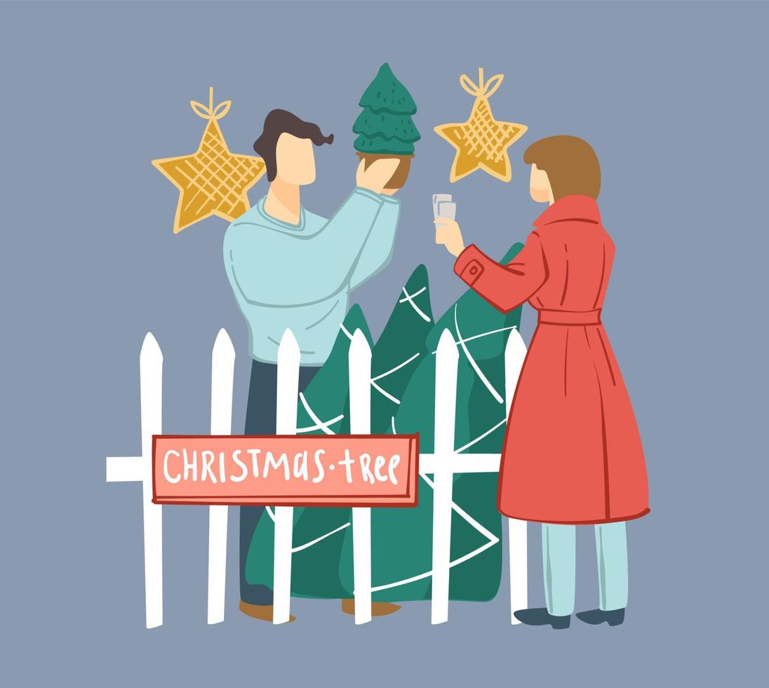 Christmas tree choosing pine and decoration vector