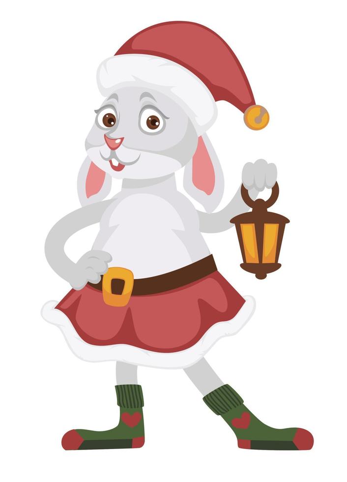 Winter rabbit character with lanterns and hat vector