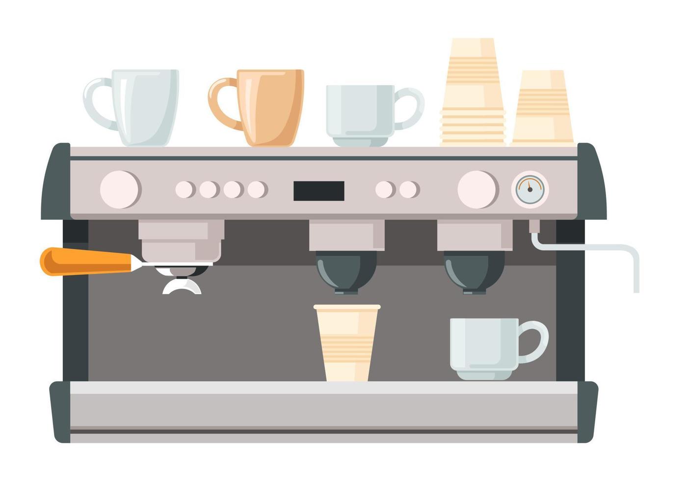 Coffee machine with cups, cafe or shop equipment vector