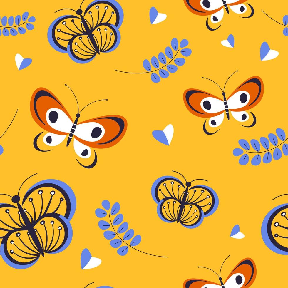 mariposas y ramas de flores con estampado de follaje vector