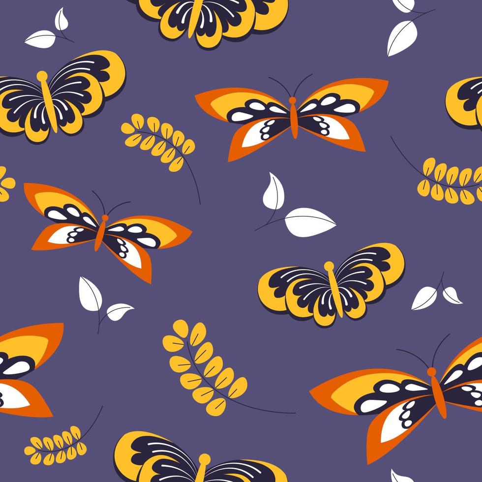 Wild insects, butterflies and flower branches vector