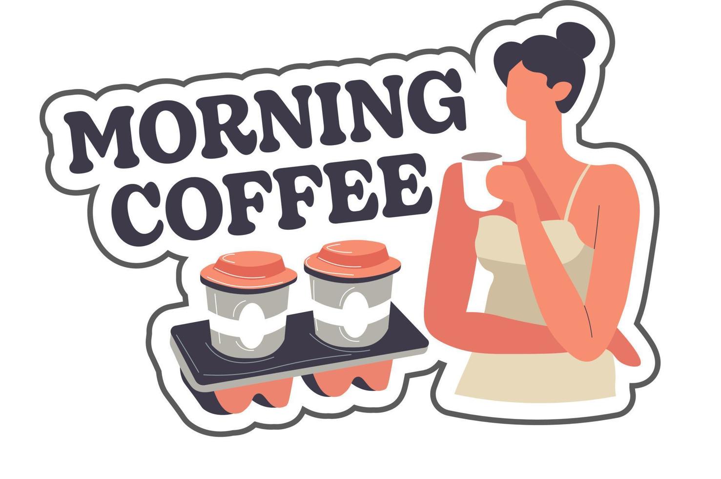 café de la mañana, mujer bebiendo bebida fresca. vector