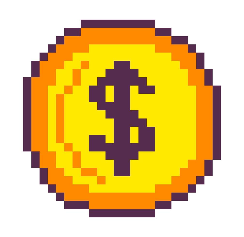 moneda de dólar pixelada, interfaces de juegos de arcade vector