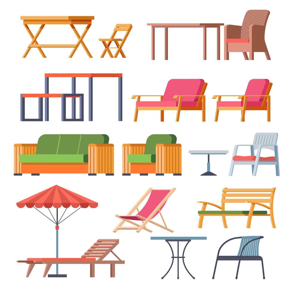 Furniture for outdoors, garden and beach vector