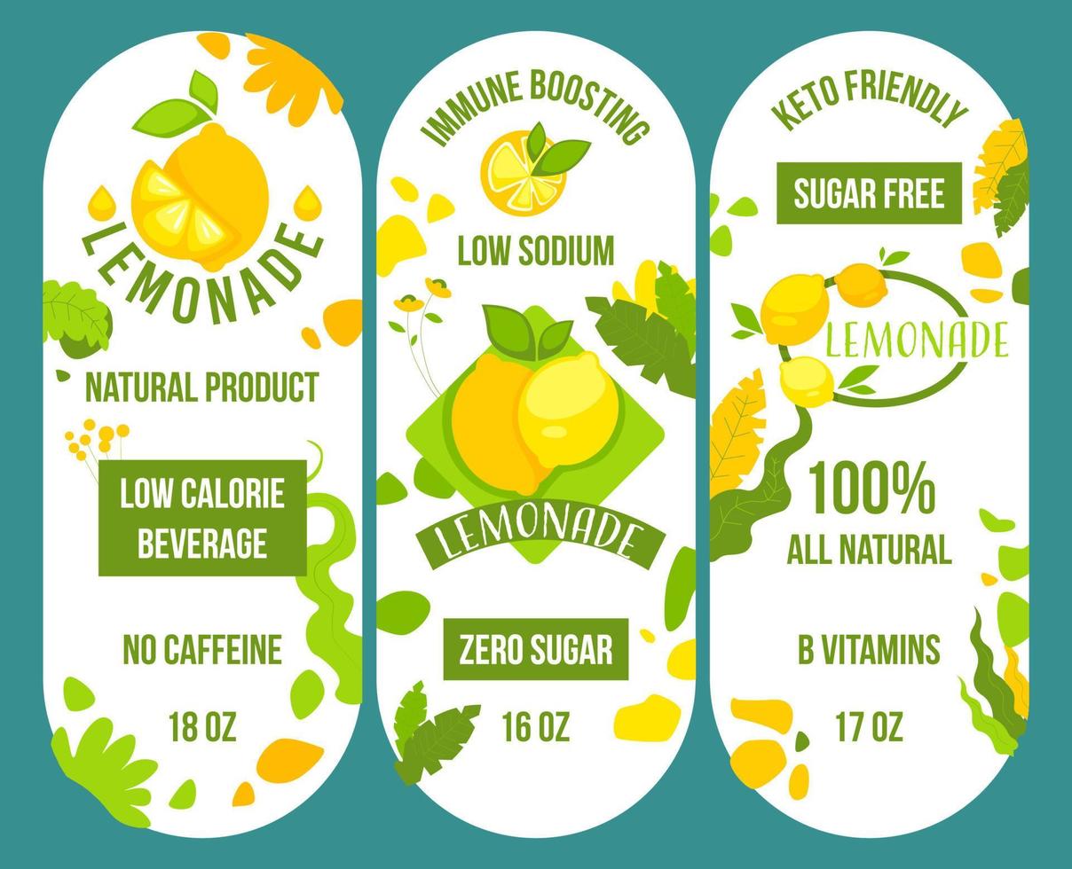 Low calories beverage, natural lemonade drinks vector