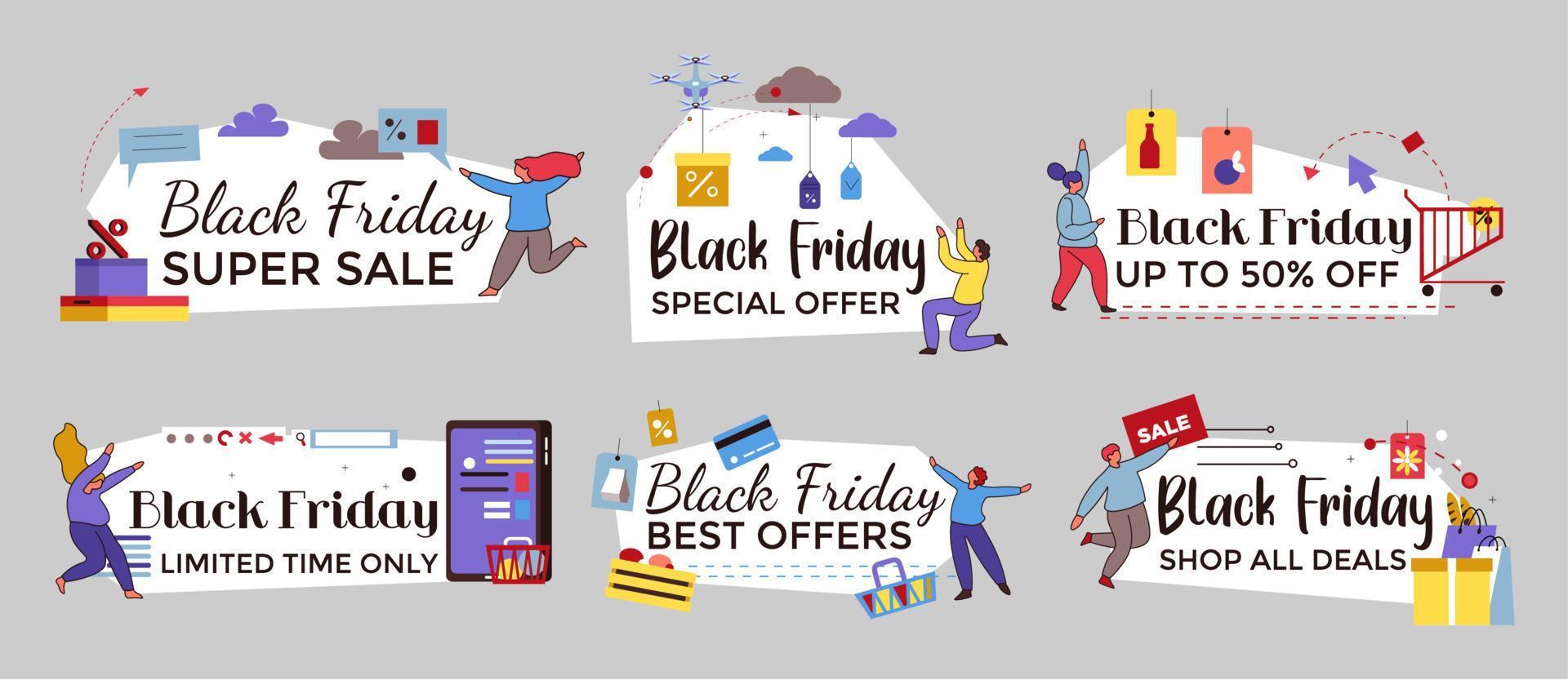 Black friday concept set, special offer element vector