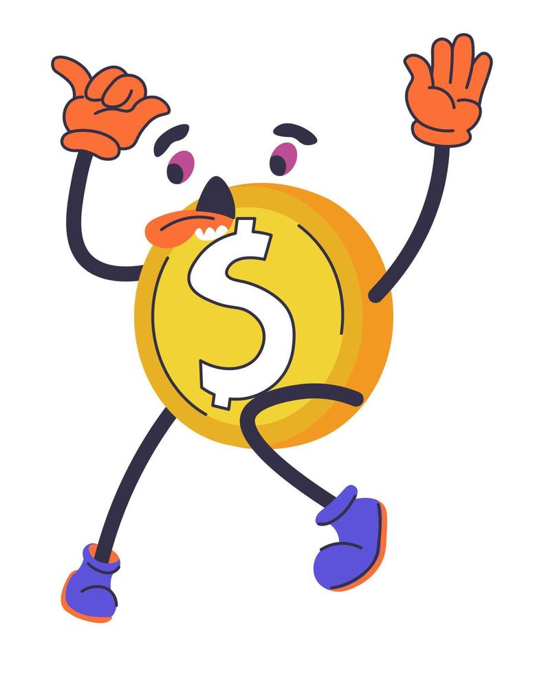 Dancing dollar coin character, funny personage vector