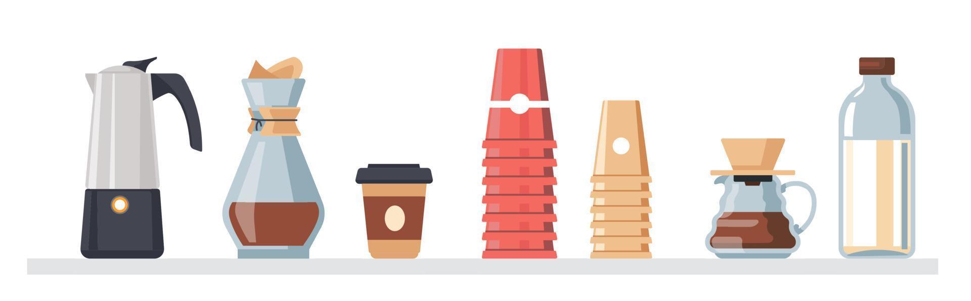 Coffee making and preparing ingredients vector